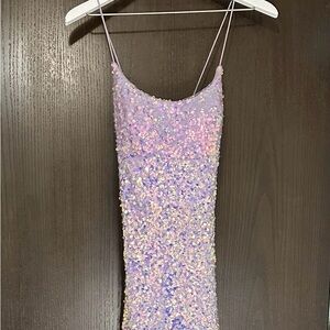 JVN by Jovani Iridescent Lilac Sequin Dress
